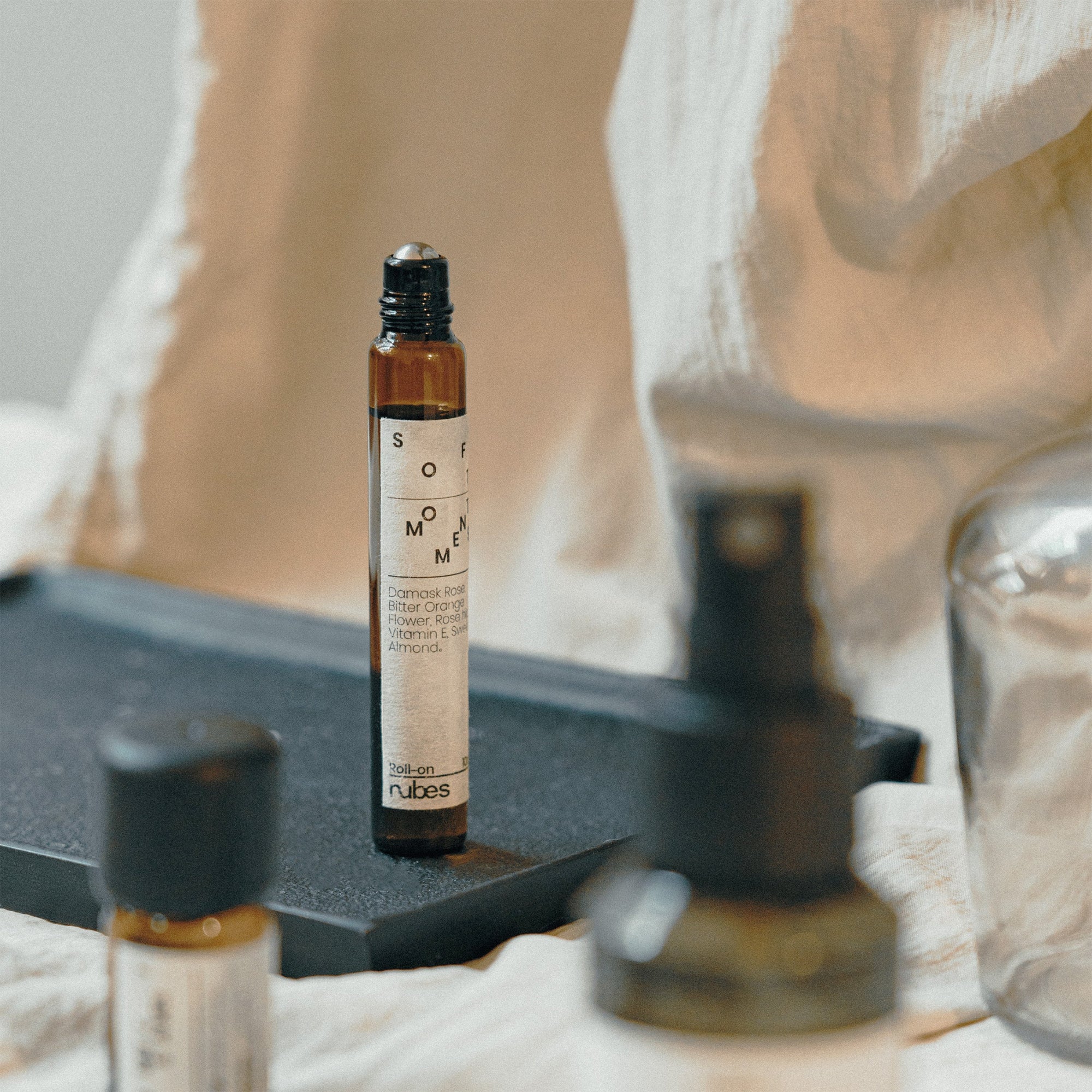 Roll on product on a tray with blurred background