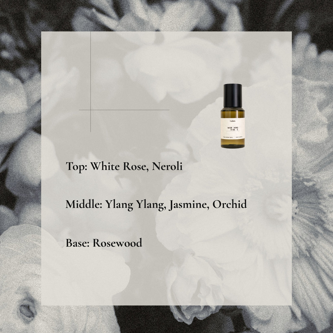Spray bottle with floral background and fragrance notes text